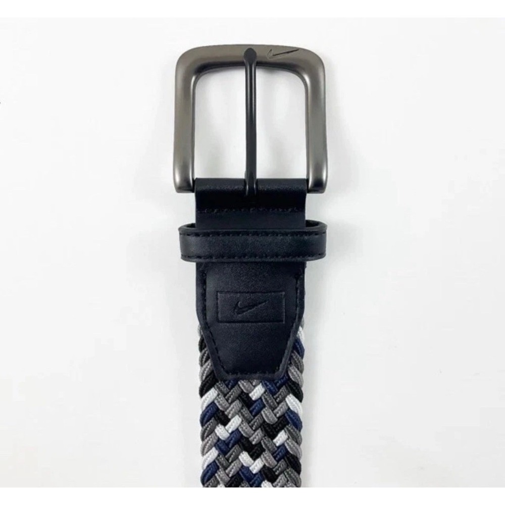 Nike‎ Braided Stretch Belt Men XL 42-44 Grey Navy White Woven Golf Performance - Picture 6 of 8